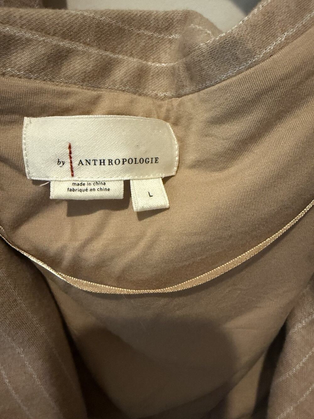 Anthropologie Beige Pinstripe Cropped Blazer Jacket Twill Button Lined Size L